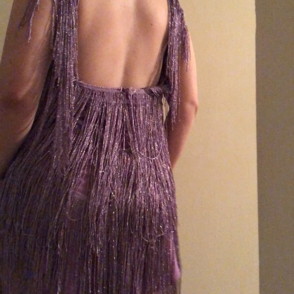Purple Fringe Mini Dress - Party Dress - Picture 2 of 5